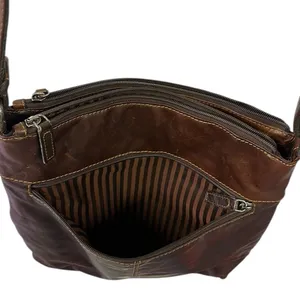 Jack Georges Brown Leather Voyager crossbody hobo bag 12.5 x 11 inch thumbnail 6