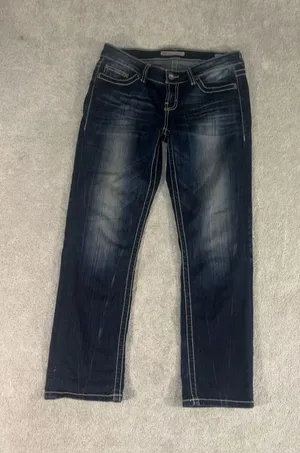 BKE Jeans Women's 27x28 Sabrina Stretch‎ Straight Dark Wash Denim Distress Crop thumbnail 1