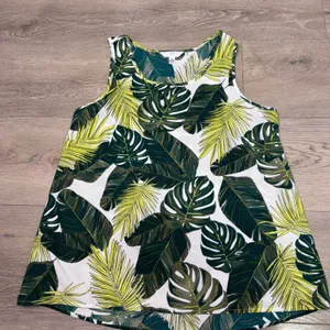Time and Tru Womens Tropical Palm Leaves Sleeveless‎ Tank Top Green White Medium thumbnail 1