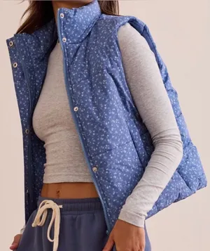 Altar’d State AS Revival Blue Ditsy Floral Puffer Vest thumbnail 1