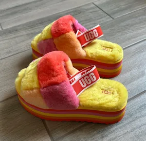 UGG Women's Disco Checker Slides: Rainbow Yellow thumbnail 1