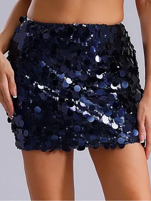 EUC MESHKI Sequined Mini Skirt Midnight Blue Size Small thumbnail 1