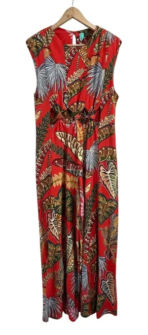 Farm Rio Red Tropical‎ Wide Leg Jumpsuit Size Large NWT Resort Wear thumbnail 1