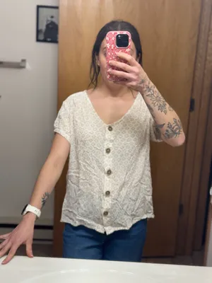 Flowy button up short sleeve shirt Tan Size M thumbnail 2