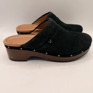 Vionic Kacie Black Suede Studded Wood Platform Clogs Mules Womens 8 VW18254 thumbnail 2