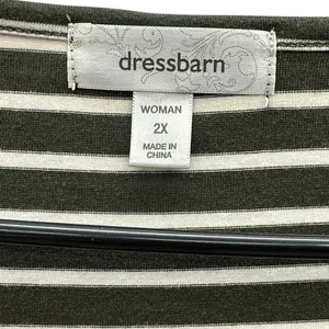 Dress Barn Tiered Short Sleeve Boat Neck Striped Green and White Top Womens 2X thumbnail 10