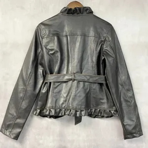 Wet Seal Womens Faux Leather Jacket XL Brown Ruffle Belted Y2K 2000s McBling thumbnail 2