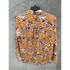 Pilcro Women Button Down Large Orange Floral Paisley Long Sleeve Boho Top thumbnail 9