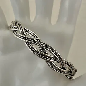 Silver tone braided bangle bracelet thumbnail 6
