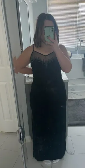 Vintage black prom maxi dress with beading thumbnail 1
