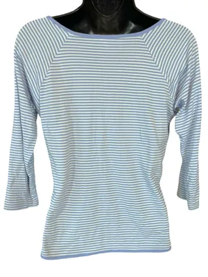 LAKE Pima Cotton Long-Long Pajama Set Hydrangea Preppy Blue Stripe thumbnail 4