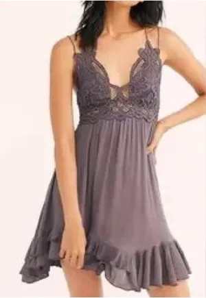 Free People FP One Adella Asymetrical Gray Purple Lace‎ Whimsy Mini Dress thumbnail 1