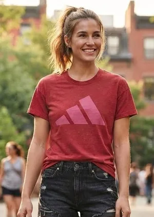 adidas Women’s Red Tee with Pink Logo thumbnail 1