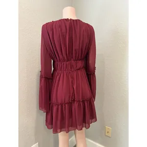 MISS ORD CUTE Ruffle Pintuck Dres Sz L WINE Maroon Romantic Cottagecore NWT #125 thumbnail 9