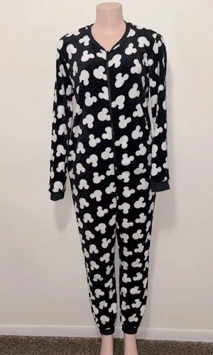Disney Delta woman size Medium onesie pajama black & white mickey mouse thumbnail 1