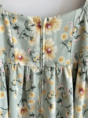 Altar’d State Floral Babydoll Mini Dress Puff Sleeve Sage Green Medium thumbnail 5