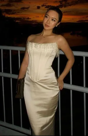 House Of CB NWT NALITA VINTAGE CREAM EMBELLISHED STRAPLESS DRESS. Size Medium thumbnail 2