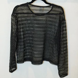 No Boundaries Black Fishnet Crochet Long Sleeve Shirt Goth Mesh Y2K Clubwear XL thumbnail 6