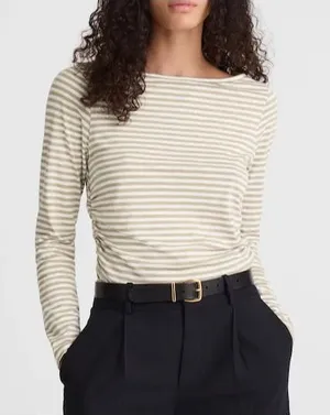 NWT Madewell Ruched Crewneck Long-Sleeve Tee in Soft Slub coastal dume size M thumbnail 1