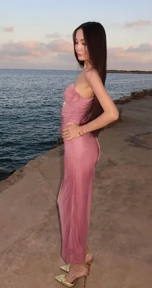 dress maxi midi corset fitted bodycon mesh mauve beige wedding party thumbnail 8