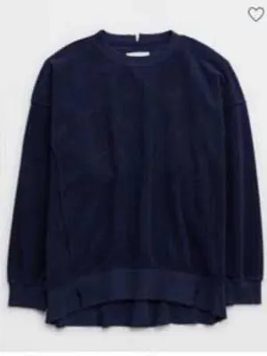 Aerie Crewneck Sweatshirt Size Small Oversized Navy Blue Terry Chill thumbnail 1