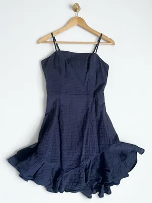 Selfie Leslie Sarah Kay Navy Ruffle Hem Mini Dress Bodycon Party Sz Small thumbnail 3