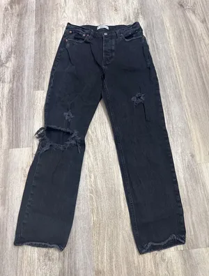 Abercrombie & Fitch The Dad High Rise Distressed Black Straight Leg Jeans 28/6R thumbnail 1