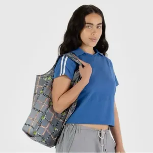 BAGGU Standard Tote Bag - Beaded Plaid Print - Holds up to 50 lb NWT Fun Gift! thumbnail 4