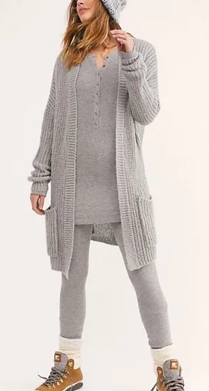 FREE PEOPLE Sz Small WEEKEND ESCAPE OPEN FRONT CARDIGAN SWEATER HEATHER GREY thumbnail 1
