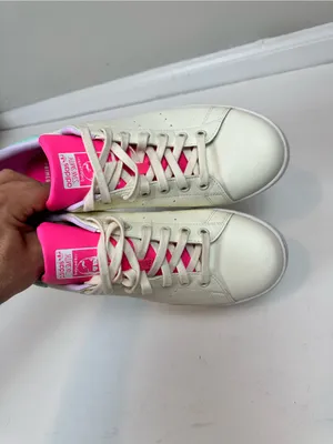 Adidas Stan Smith Sneakers Lace Up Cream White Pink Mint 10.5 thumbnail 3