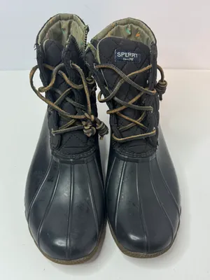 Saltwater Black Quilted Lace Up Boots Size 7.5 thumbnail 1