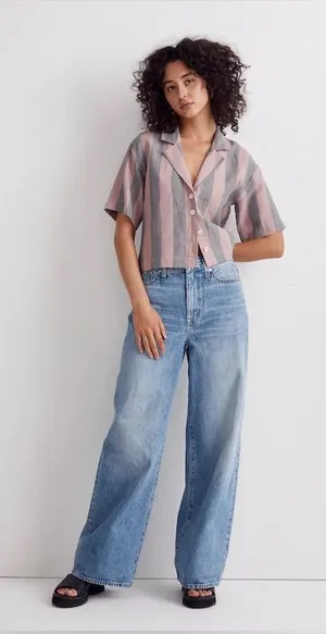 Madewell 100% Linen Resort Shirt in Springy Stripe Size Small thumbnail 1