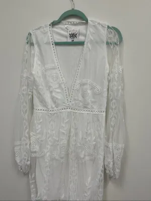 New with tags Wicked AF White Sheer Dress with Embroidered Trim Size M thumbnail 2