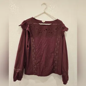 Anthropologie Tiny Long-Sleeve Crescent Ruffled Lace Top Size M thumbnail 4