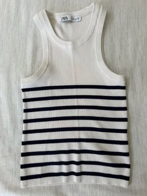 Zara striped ribbed knit high neck racerback tank top thumbnail 3