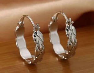 Polished Metal Texture Silver Hoop Earrings for Women thumbnail 1