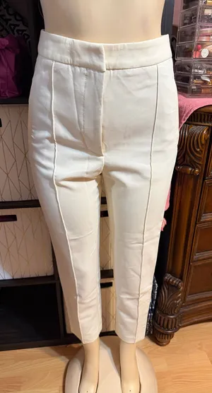 Zara Cream High-Rise Cropped Trousers with Front Seams thumbnail 1