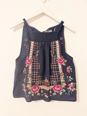 Free People Honey Pie Embroidered Floral Tank Top Blue Size Medium M thumbnail 3