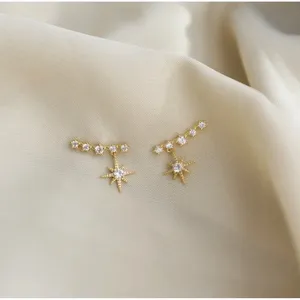Gold Starburst CZ Drop‎ Earrings Dainty Celestial Earrings New thumbnail 3