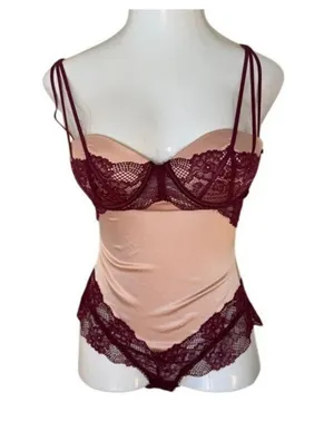Frederick’s of Hollywood X Megan Fox Milana Lace Bodysuit Wine Burgundy M thumbnail 1