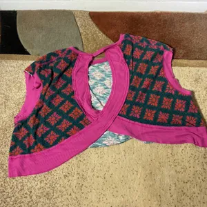 Natural Life Boho Floral Open Back Crop Top Women L Pink Green Geometric Cotton thumbnail 4