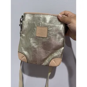 Y2K COACH‎ Silver Swingpack crossbody bag purse 50168 Tan leather trim EUC I thumbnail 2