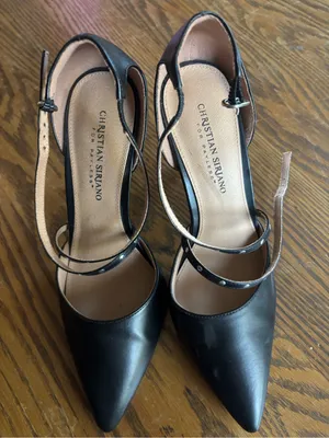 Christian Siriano Black Pointed Toe Ankle Strap Pumps thumbnail 1