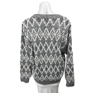 Vintage Poplar Gray Fair Isle Diamond Knit Holiday Christmas Sweater Top Size XL thumbnail 2