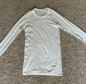 Lululemon Swiftly Tech Long Sleeve Shirt White and Light Pink thumbnail 1