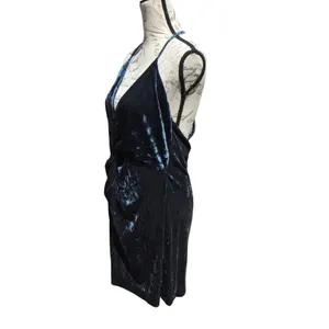 Zara NWT Festive Season Teal Crushed Velvet Twist Front Halter Mini Dress Large thumbnail 3