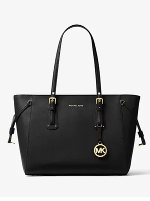 Michael Michael Kors Voyager Medium Crossgrain Leather Tote Bag Black thumbnail 1