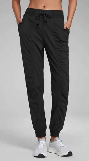 CRZ YOGA Joggers Pants Womens L 12 Black Dance Studio Striped Ruched Pockets 30" thumbnail 1