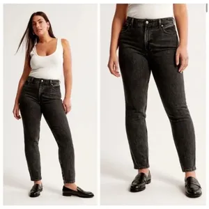 Abercrombie & Fitch The‎ Mom High Rise Black Wash Denim Tapered Jeans Size 4XS thumbnail 2