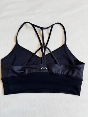 Alo Yoga Lavish Bra Glossy Black Mesh thumbnail 6